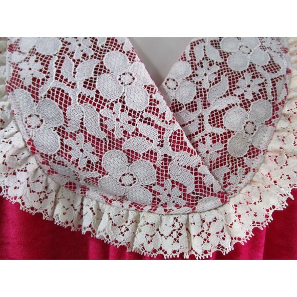 Monte Carlo Raspberry Red Velvet Lace Trim Kaftan House Dress Vintage One Size - Picture 6 of 16